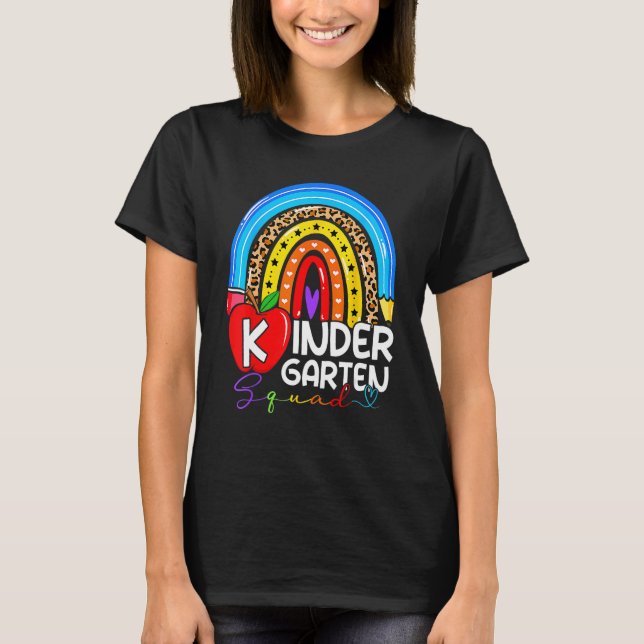 Kindergarten Boho Rainbow Teacher Team Kinder Squa T-Shirt (Front)