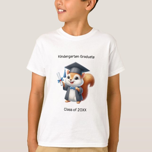 Kindergarten Boy Graduate Cute Squirrel Grad T-Shirt (Front)