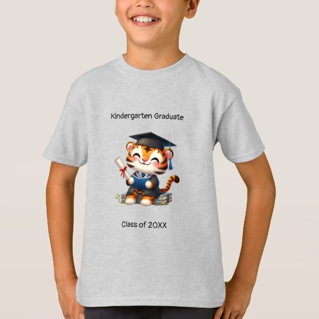 Kindergarten Boy Graduate Cute Tiger Grad T-Shirt (Front)
