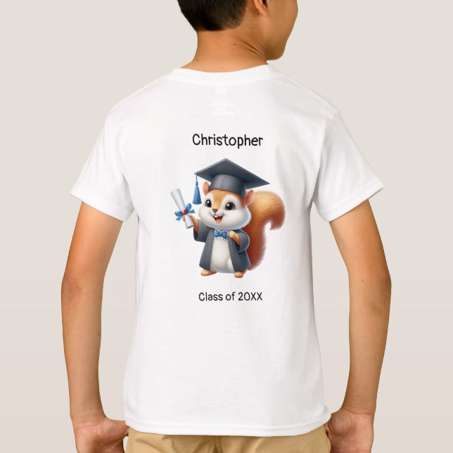 Kindergarten Boy Graduate Name Cute Squirrel T-Shirt (Back)