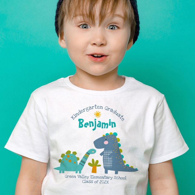 Kindergarten Boy Graduation Dinosaur Custom Name T-Shirt (Creator Uploaded)
