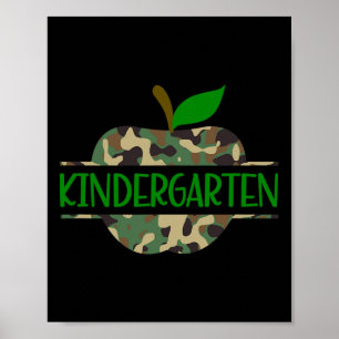 Kindergarten Camouflage Apple First Day of School  Poster