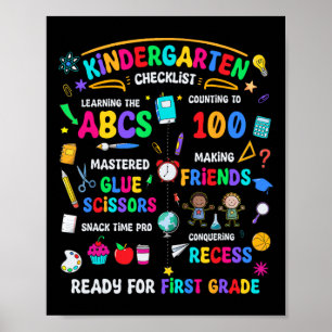 Kindergarten Checklist Ready For First Grade Back Poster