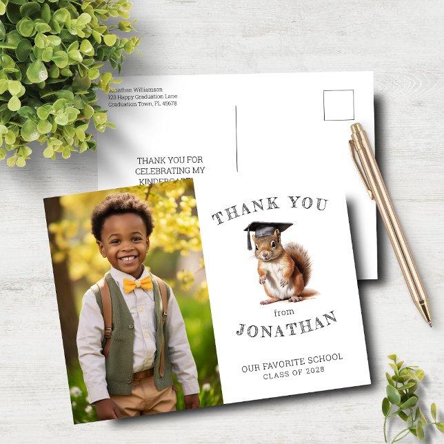 Kindergarten Cute Squirrel Thank You Post Card (Creator Uploaded)