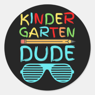 Kindergarten Dude Fun Pencil First Day School Blu Classic Round Sticker