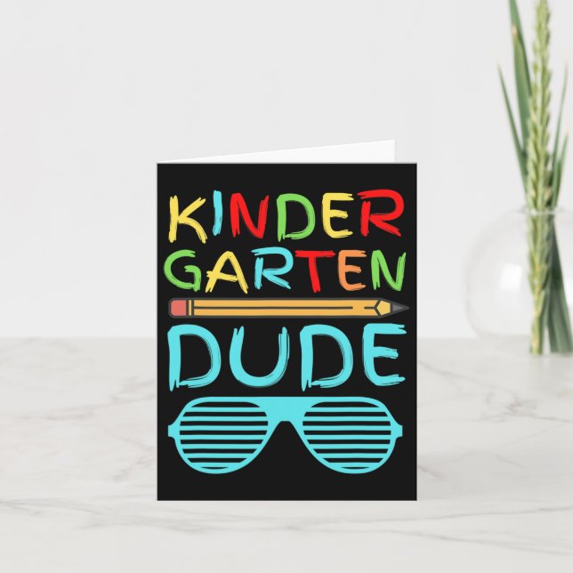 Kindergarten Dude Fun Pencil First Day School Blue Card (Front)
