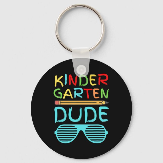Kindergarten Dude Fun Pencil First Day School Blue Key Ring (Front)