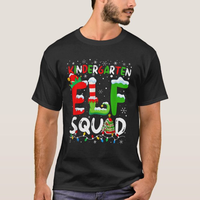 Kindergarten ELF Squad Funny Christmas ELF Student T-Shirt (Front)