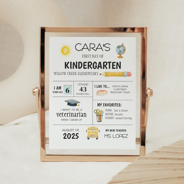 Kindergarten First Day of School Sign (First Day of School Kindergarten Sign)