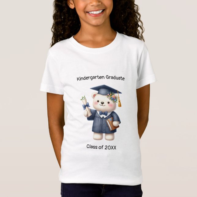 Kindergarten Girl Graduate Cute Teddy Bear Grad T-Shirt (Front)