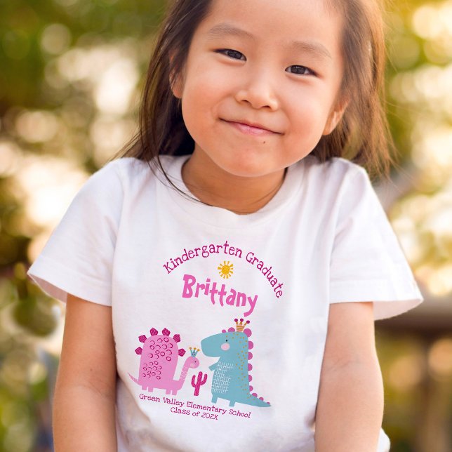 Kindergarten Girl Graduation Dinosaur Custom Name T-Shirt (Creator Uploaded)