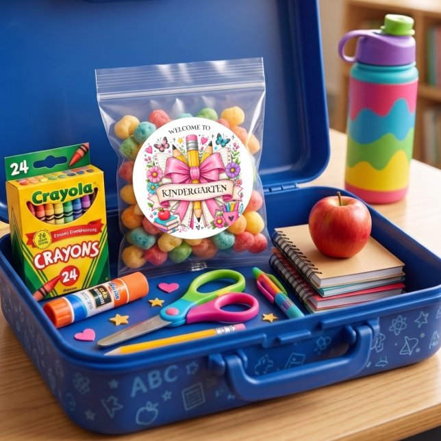 Kindergarten Grade Welcome Retro Pencil Classic Round Sticker (Creator Uploaded)
