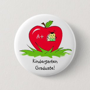 Kindergarten Graduate Red Apple Congratulations 6 Cm Round Badge