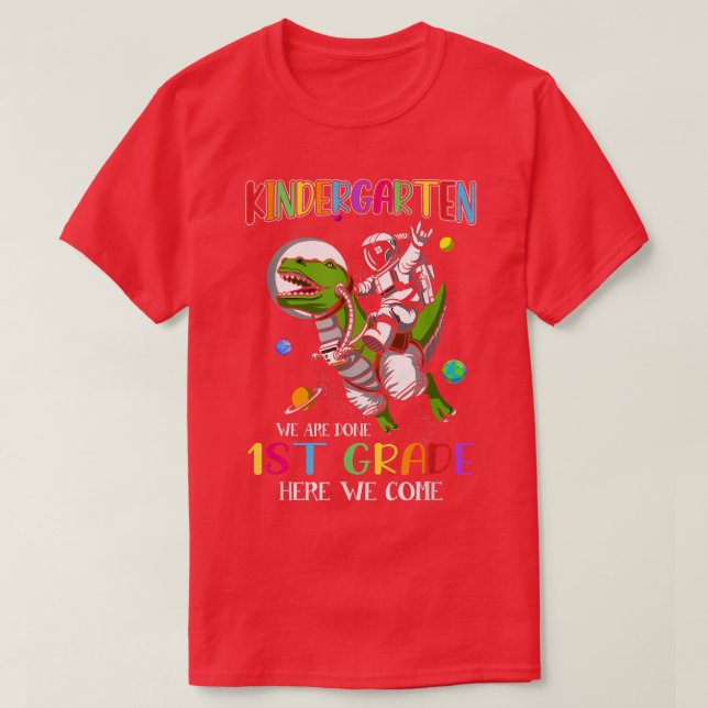 Kindergarten Graduation Astronaut Riding T-Rex Boy T-Shirt (Design Front)