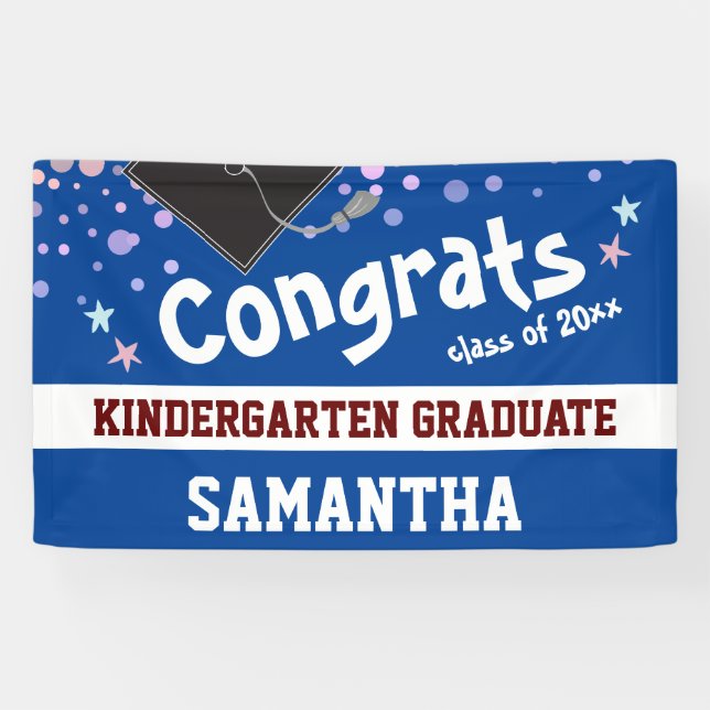Kindergarten Graduation blue Confetti Photo Banner (Horizontal)