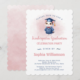 Kindergarten Graduation Cat for Girl Invitation