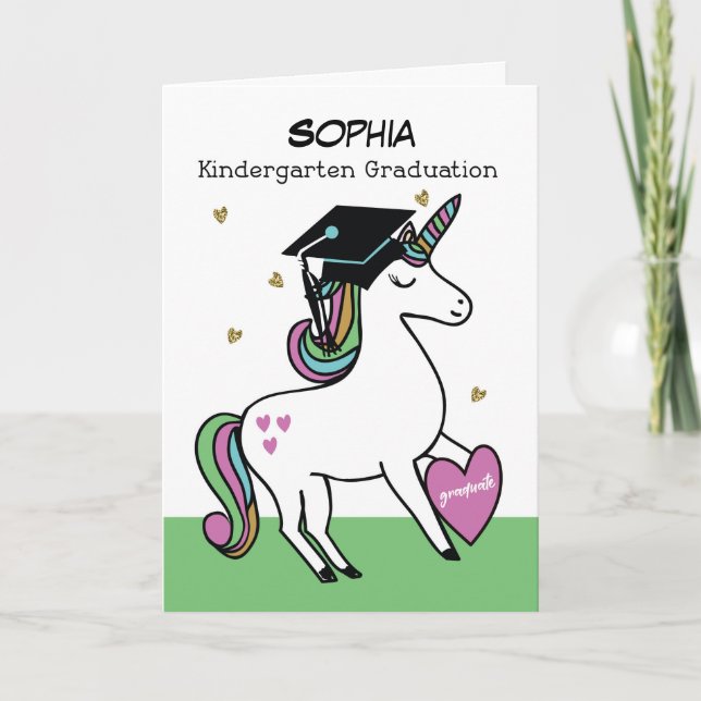 Kindergarten Graduation Congratulations Unicorn Card (Front)