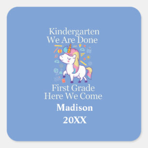 Kindergarten Graduation First Grade Unicorn Square Sticker