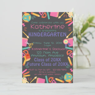 Kindergarten Graduation Invitation School Theme 