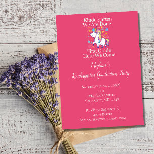 Kindergarten Graduation Party Pink Unicorn Invitation