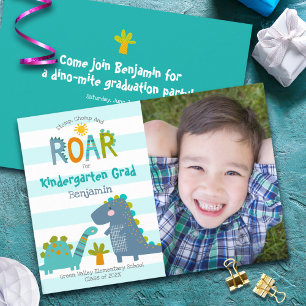 Kindergarten Graduation Photo Dinosaurs Boy Cute Invitation