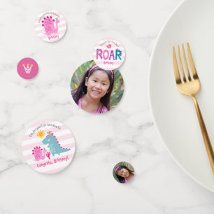 Kindergarten Graduation Pink Dinosaur Girl 2 Photo Confetti