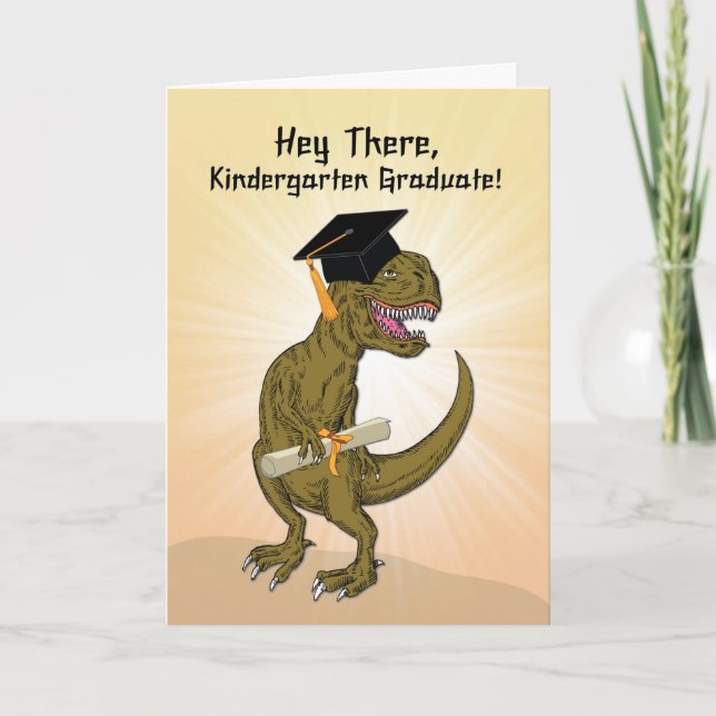 Kindergarten Graduation T-Rex Dinosaur Card (Front)
