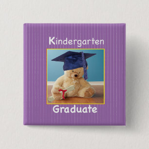 Kindergarten Graduation Teddy Bear on Purple 15 Cm Square Badge