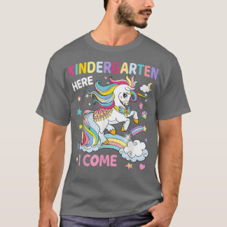 Kindergarten Here I Come Back to School Unicorn Ra T-Shirt