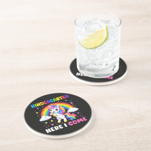 Kindergarten Here I Come Unicorn Back to School Coaster