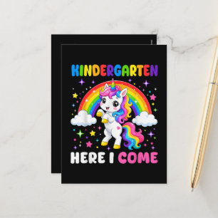 Kindergarten Here I Come Unicorn Back to School Holiday Postcard