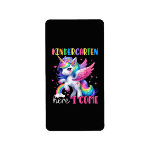 Kindergarten Here I Come Unicorn Back to School Label