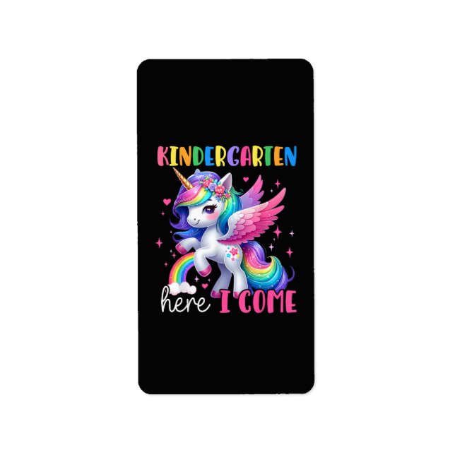 Kindergarten Here I Come Unicorn Back to School Label (Front)