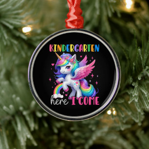 Kindergarten Here I Come Unicorn Back to School Metal Tree Decoration