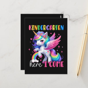 Kindergarten Here I Come Unicorn Back to School Postcard