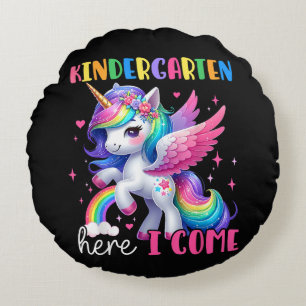 Kindergarten Here I Come Unicorn Back to School Round Cushion