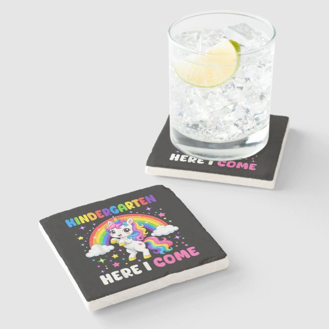  Kindergarten Here I Come Unicorn Back to School Stone Coaster (Side)