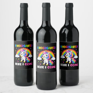 Kindergarten Here I Come Unicorn Back to School Wine Label