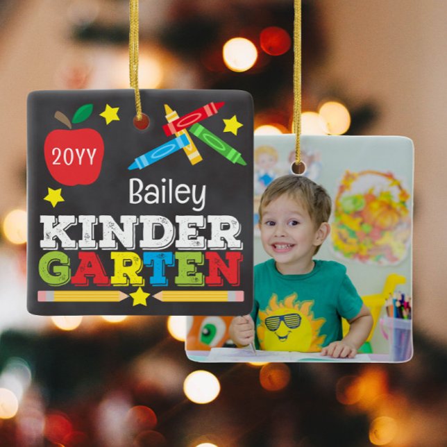 Kindergarten Keepsake Chalk Colourful Kids Photo Ceramic Ornament (Creator Uploaded)