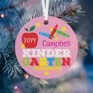 Kindergarten Keepsake Cute Pink Girls Photo Metal Tree Decoration