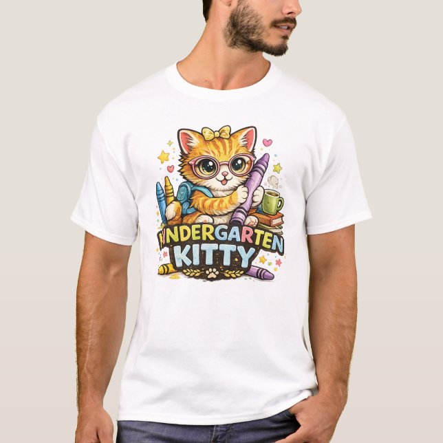 Kindergarten Kitty Back to School Design T-Shirt (Front)