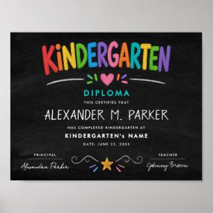 Kindergarten Preschool Cute Colourful Grad Diploma Poster