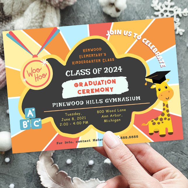 Kindergarten Preschool Graduation Ceremony Invitation (Kindergarten Kids School Graduation Ceremony Invitation)