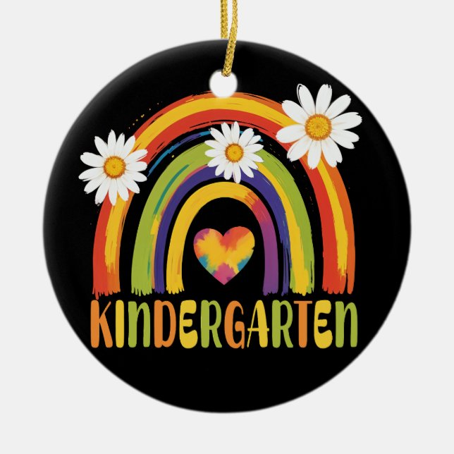Kindergarten Rainbow Back to School Teachers Ceramic Tree Decoration (Front)