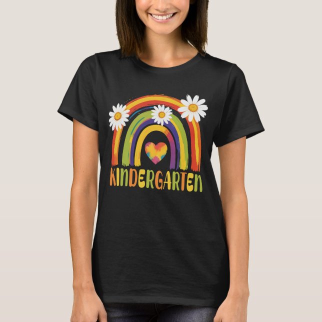 Kindergarten Rainbow Back to School Teachers T-Shirt (Front)