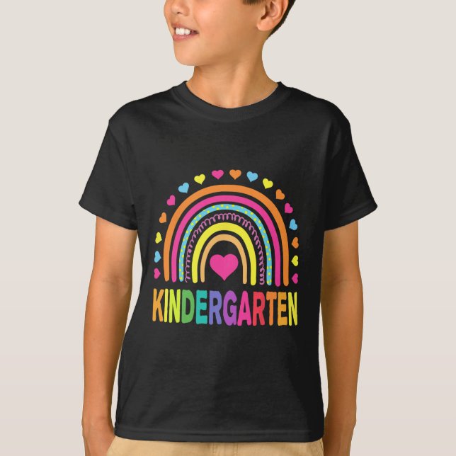 Kindergarten Rainbow Girls Boys Teacher Team Kinde T-Shirt (Front)