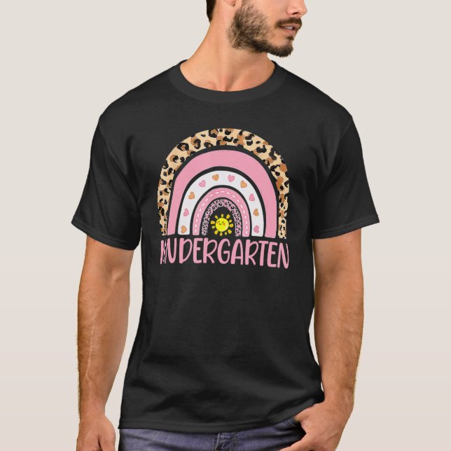 Kindergarten Rainbow Leopard Student Teacher Team  T-Shirt (Front)