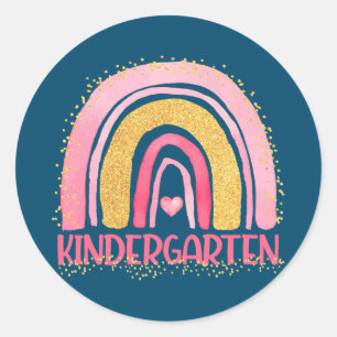Kindergarten Rainbow Watercolor Teacher Kids Back Classic Round Sticker