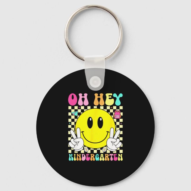 Kindergarten retro smile back to school first day  key ring (Front)