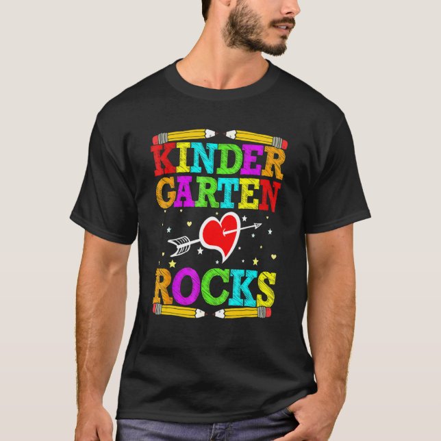 Kindergarten Rocks  Teacher Student Kid Back To Sc T-Shirt (Front)